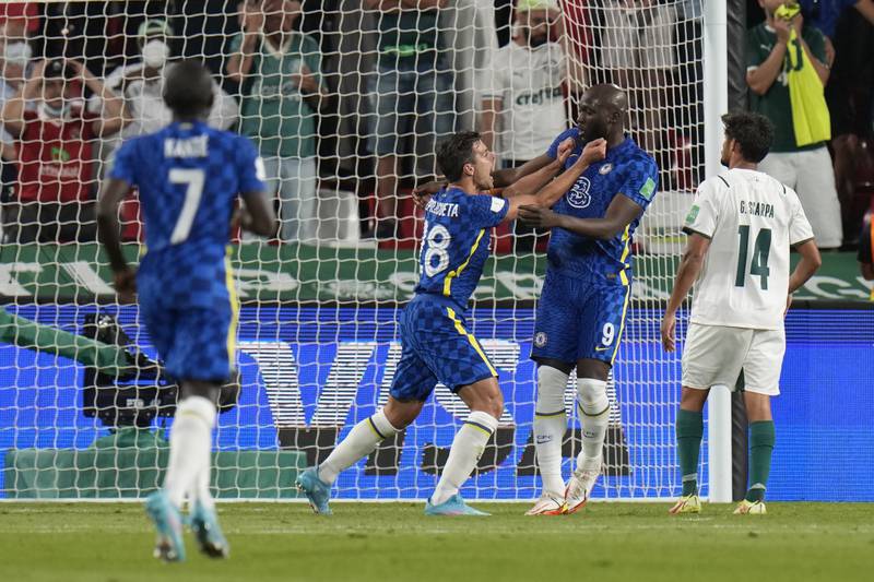 Chelsea's Romelu Lukaku, second right, celebrates after scoring in the Club World Cup final. AP