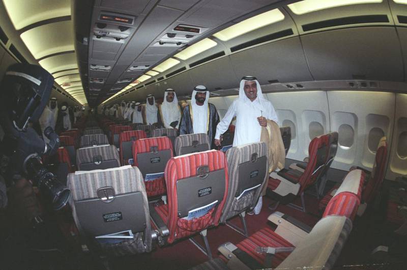 Passengers board the inaugural Emirates flight in 1985. Photo: Emirates