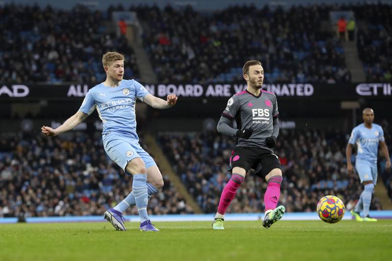 City's Kevin De Bruyne scores the opening goal. AP