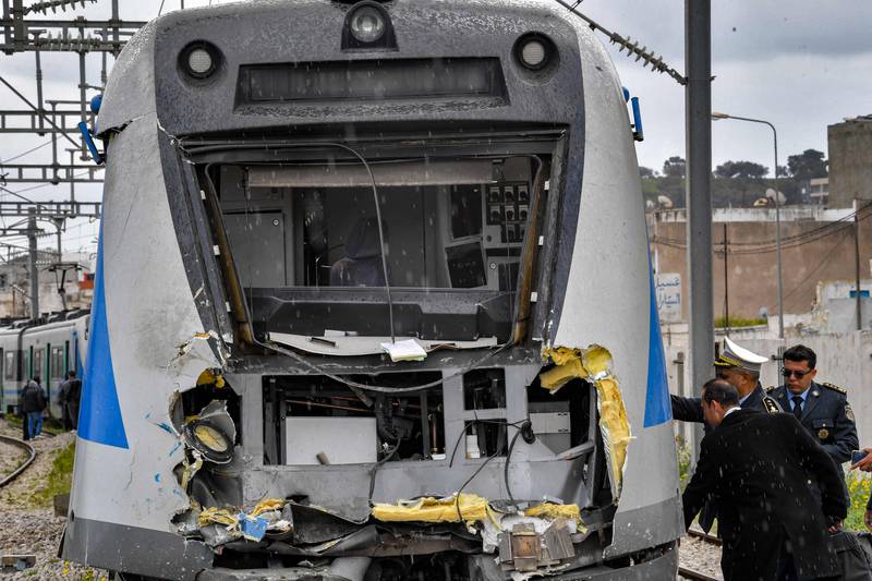 Police inspect damage to one of the trains that collided in the Jbel Jelloud area in the south of Tunisia's capital Tunis. All photos: AFP