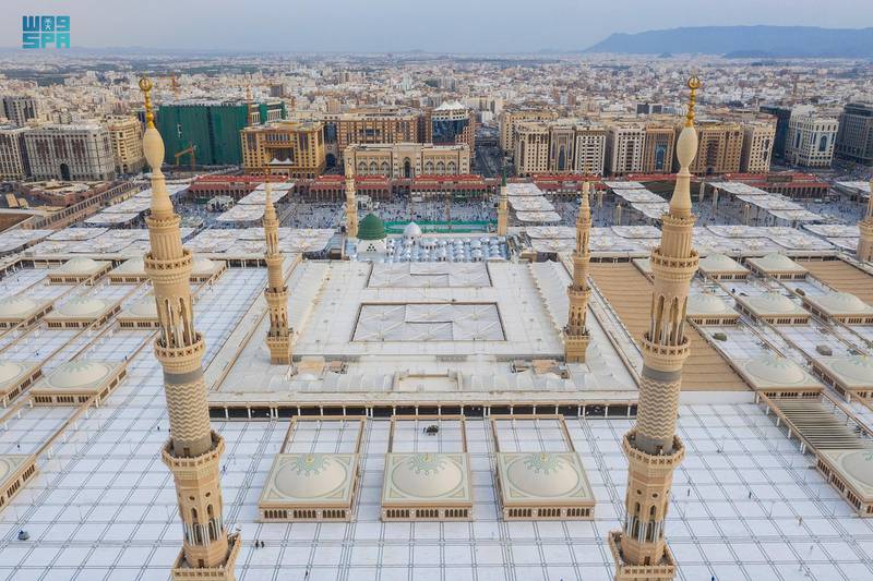 An aerial view of The Prophet’s Mosque.