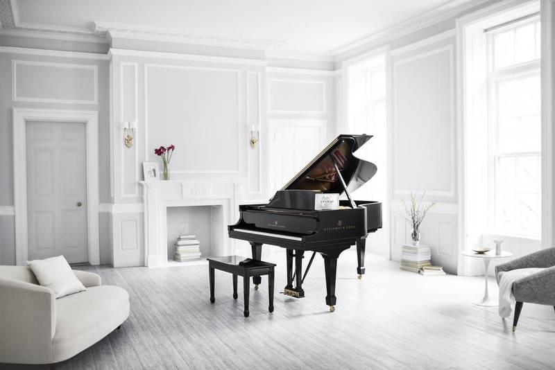 luxurious living room with piano