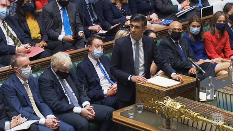 Rishi Sunak delivering his Budget to the House of Commons in London. PA