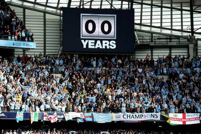 MANCHESTER, ENGLAND - MAY 13:  The counter measuring how many years it is since Manchester City  has won the League title is reset to zero following the Barclays Premier League match between Manchester City and Queens Park Rangers at the Etihad Stadium on May 13, 2012 in Manchester, England.  (Photo by Shaun Botterill/Getty Images)