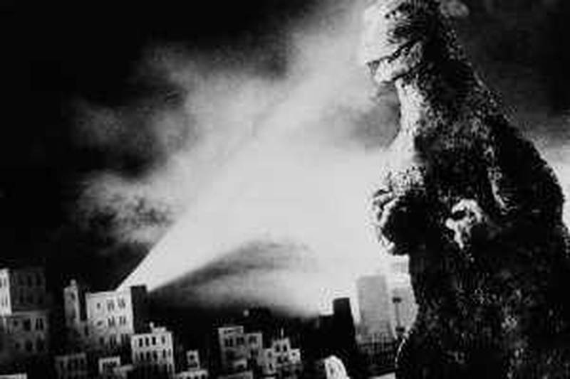Photo Shows the advent of Godzilla. Goszilla was awakened by a series of test explosionof atomic and hydrogen bombs. April 22, 1974. (AP Photo)ua