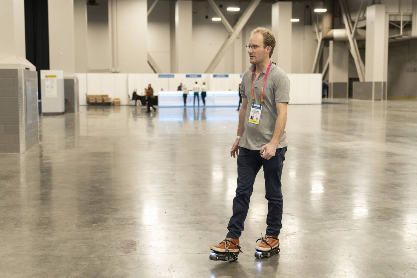 An electronic roller-skating device by Rollkers is tested during the CES 2023 Unveiled event in Las Vegas. Bloomberg