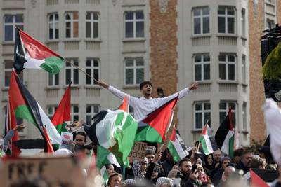 More than 12,000 people attended the pro-Palestinian protest outside EU offices. AP