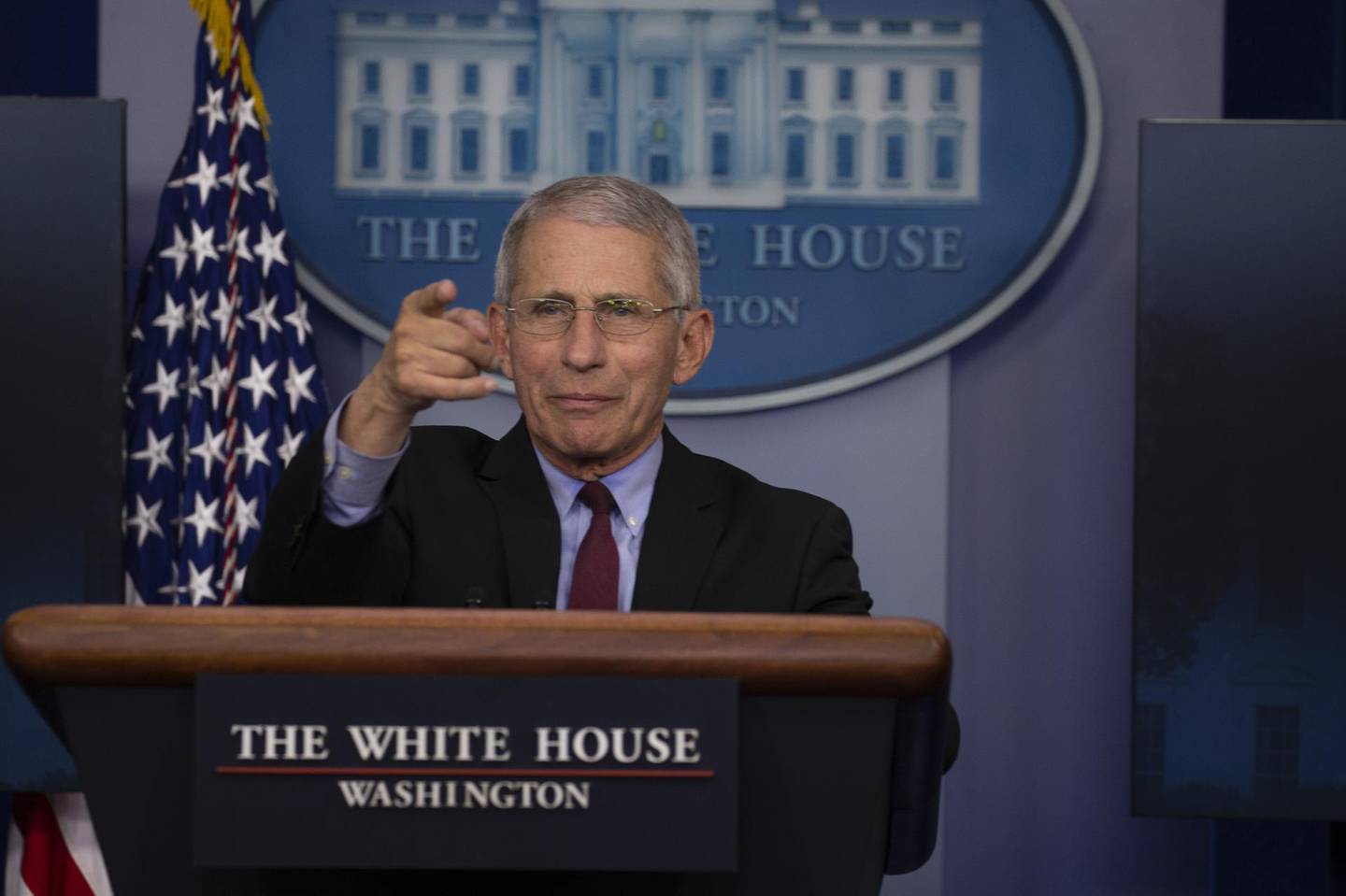 Anthony Fauci, director of the National Institute of Allergy and Infectious Diseases, speaks during a Coronavirus Task Force news conference at the White House in Washington, D.C., U.S., on Sunday, April 5, 2020. President Donald Trump and Vice President Mike Pence said they see signs the U.S. coronavirus outbreak is beginning to level off or stabilize, citing a day-to-day reduction in deaths in New York, the Covid-19 epicenter in the country. Photographer: Tasos Katopodis/Bloomberg