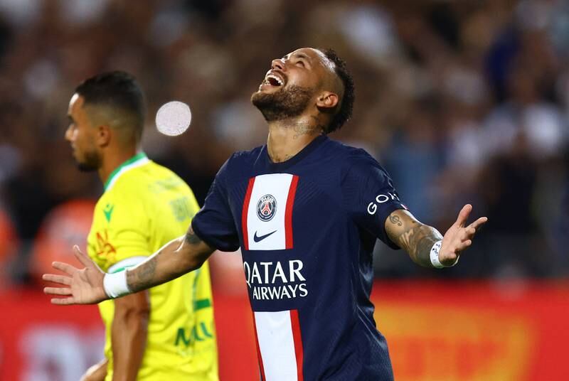 Neymar celebrates scoring PSG's fourth goal from the penalty spot. Reuters