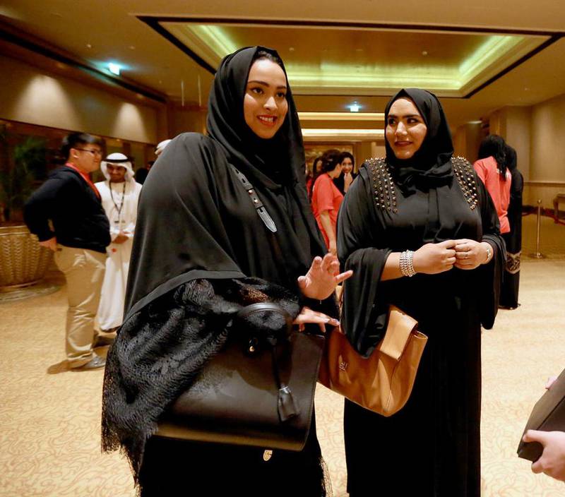 Aisha Al Junabi, (right) a 26-year-old Emirati, from Abu Dhabi, “loved it.” Meera Al Rumaithy, a 27-year-old Emirati, enjoyed seeing the djinn represented on the big screen Fatima Al Marzooqi / The National 

