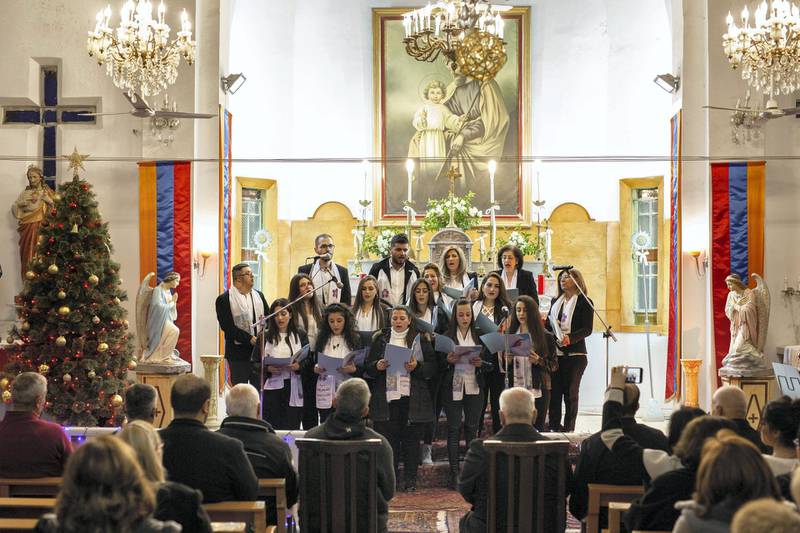 The Armenian church of Qamishli during a recital in honor of Father Joseph Hanna Bedoyan. December 21, 2019. Thibault Lefébure for The National.  