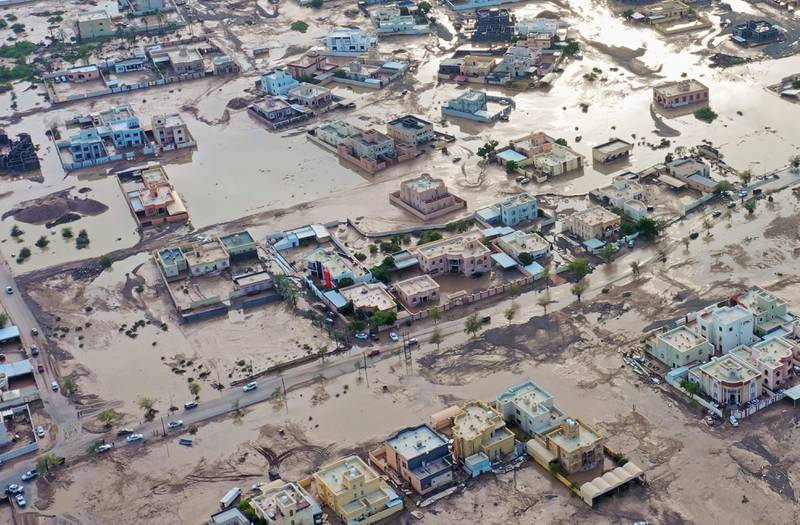 An aerial view of the aftermath of Cyclone Shaheen in Al Khaburah city, Al Batinah region, Oman, on October 4, 2021. AFP