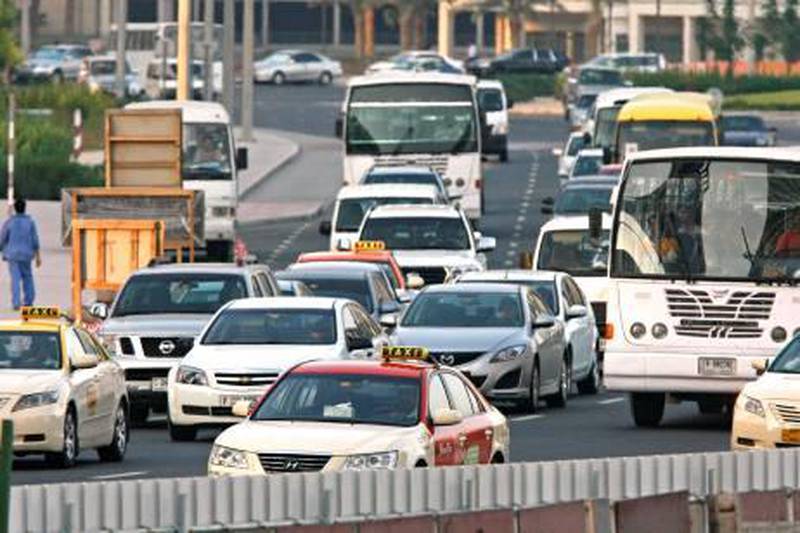 Dubai - September 12, 2011- Evening rush hour traffic in Jumeriah Lakes Towers area in Dubai, September 12, 2011. (Photo by Jeff Topping/The National) 

 