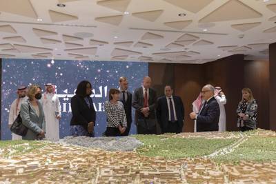 Officials from the Bureau International des Expositions, which oversees the World Expo, with Jerry Inzerillo, chief executive of Diriyah Gate Development Authority, near Riyadh.