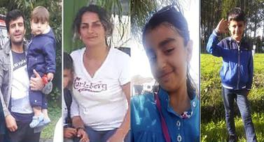 (Left to right) Rasoul Iran-Nejad, 35, Shiva Mohammad Panahi, 35, Anita, nine, and Armin, six, died in the English Channel. Their toddler, Artin, (far left) is still missing. HENGAW
