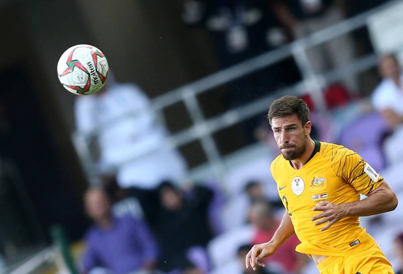 epa07264960 Milos Degenek of Australia in action during the 2019 AFC Asian Cup group B preliminary round match between Australia and Jordan in Al Ain, United Arab Emirates, 06 January 2019.  EPA/ALI HAIDER