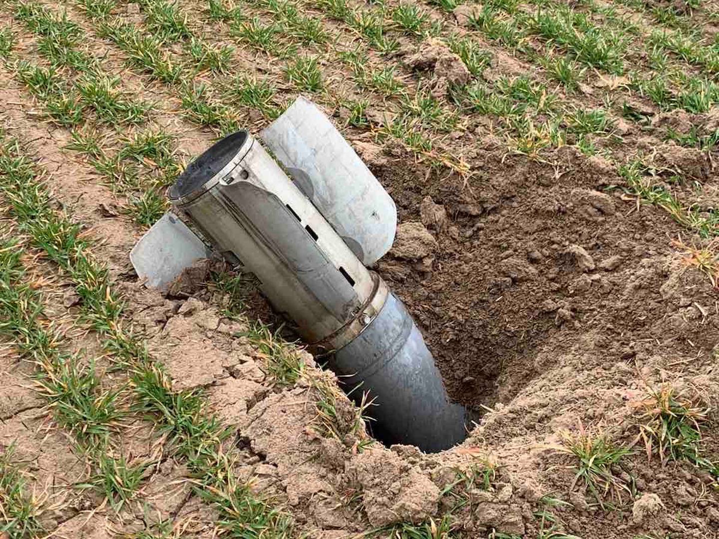 A Smerch rocket that landed in a field on the farm. Photo: Aivaras Abromavicius