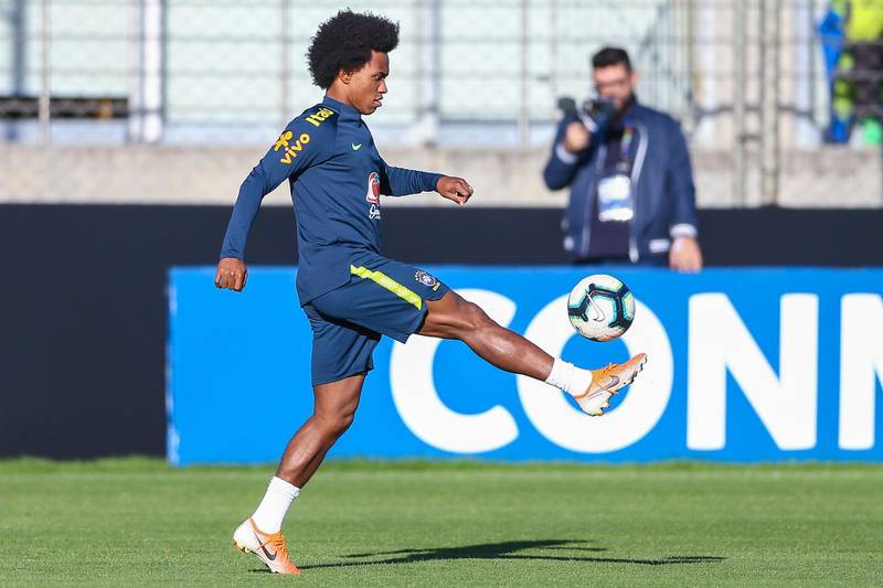 Brazil midfielder Willian takes part in a training session. Getty Images