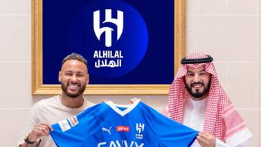 Neymar with chairman of the board of directors of Al Hilal, Fahad Bin Saad Bin Nafel, in Paris, France, after completing his move to Al Hilal. Reuters