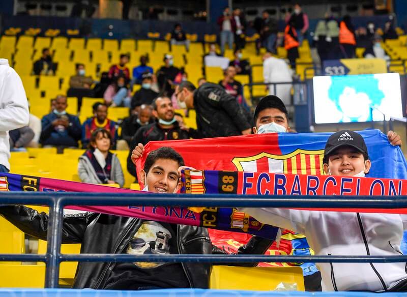 Fans at the Marsool Park Stadium in Riyadh before kick-off at the Maradona Cup. EPA
