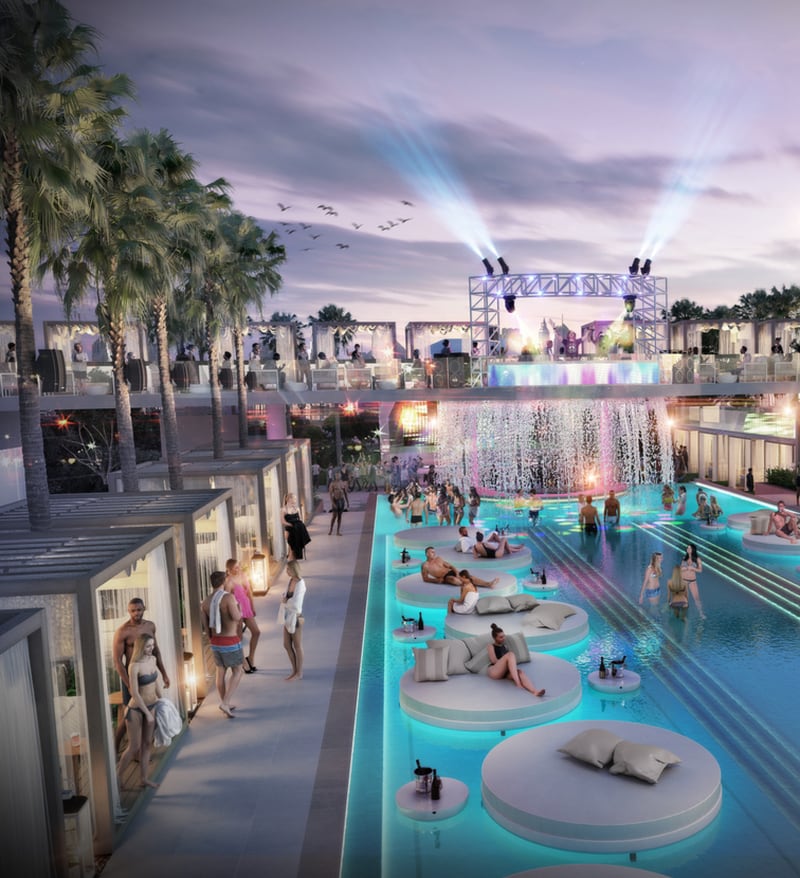 Soho Garden will have pools, bars and a performance stage. Courtesy Soho Garden