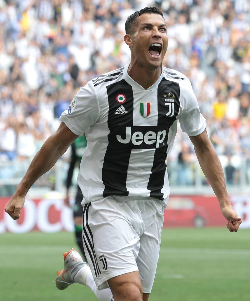 TURIN, ITALY - SEPTEMBER 16:  Cristiano Ronaldo of Juventus FC celebrates after scoring the opening goal during the serie A match between Juventus and US Sassuolo at Allianz Stadium on September 16, 2018 in Turin, Italy.  (Photo by Emilio Andreoli/Getty Images)
