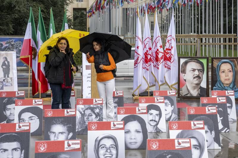 Demonstrators in front of the European headquarters of the UN in Geneva, Switzerland, during a rally against Iran. EPA 