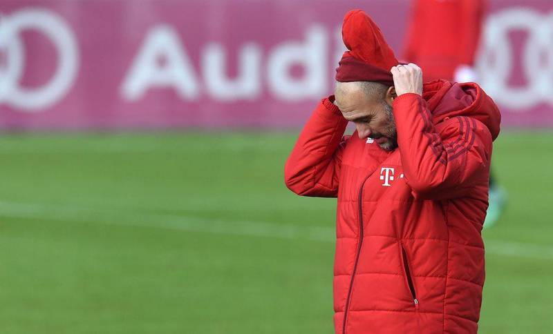 Bayern Munich manager Pep Guardiola shown at a training session last week. Christof Stache / AFP / March 8, 2016  