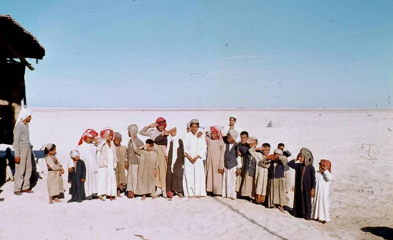 A group of Abu Dhabi boys in December 1957. The sole school at the time taught only the Quran while the first formal school would not open for another two years.