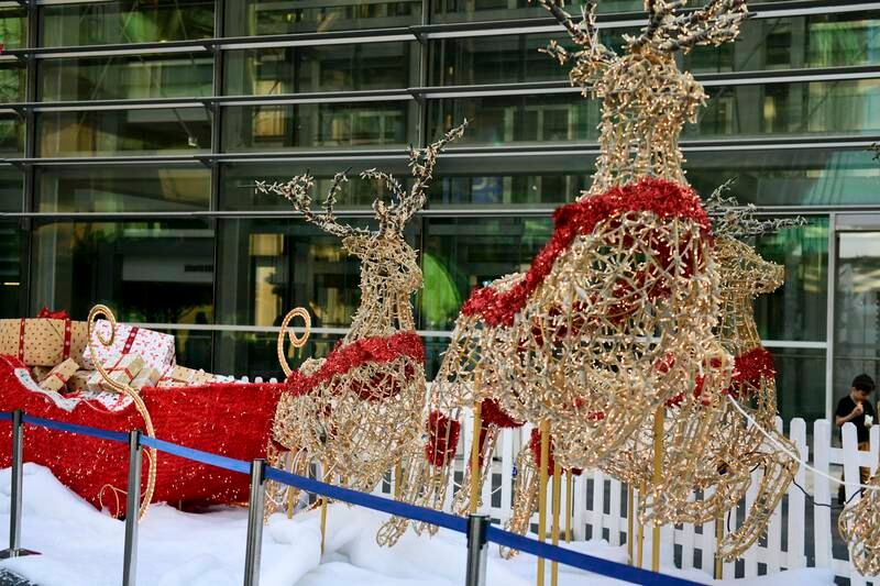 Santa's sleigh, complete with prancing reindeers, at The Galleria's Winter Wonderland. Khushnum Bhandari / The National