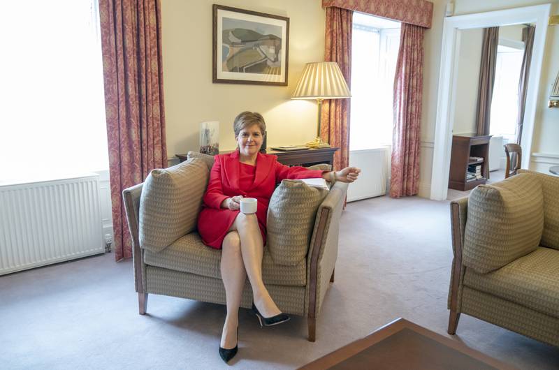 Nicola Sturgeon enjoys cup of tea ay Bute House, Edinburgh, after announcing she will stand down as First Minister of Scotland. Photo: Jane Barlow