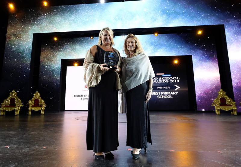 Dubai, United Arab Emirates - March 07, 2019: Dubai English Speaking School wins Best primary school at the Top School Awards 2019 at the Rajmahal Theatre, Dubai. Thursday the 7th of March 2019 at Bollywood Parks, Dubai. Chris Whiteoak / The National