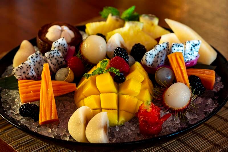 Tropical fruit platter, served with mochi ice cream, at the Saigon Social brunch