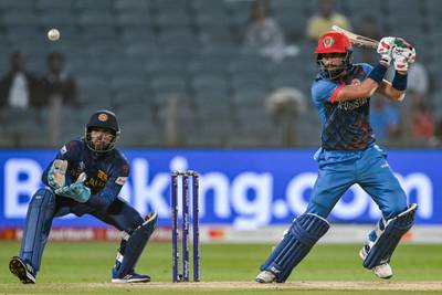 Afghanistan's Ibrahim Zadran hits out. AFP