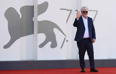 epa08644146 Spanish filmmaker Pedro Almodovar arrives for the premiere of 'The Human Voice' during the 77th Venice Film Festival in Venice, Italy, 03 September 2020.  The event is the first major in-person film fest to be held in the wake of the Covid-19 coronavirus pandemic. Attendees have to follow strict safety measures like mandatory face masks indoors, temperature scanners, and socially distanced screenings to reduce the risk of infection. The public is barred from the red carpet, and big stars are expected to be largely absent this year. The 77th edition of the festival runs from 02 to 12 September 2020.  EPA/ETTORE FERRARI