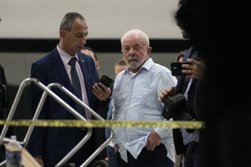 President Lula da Silva in the presidential palace after it was stormed by supporters of Jair Bolsonaro. AP