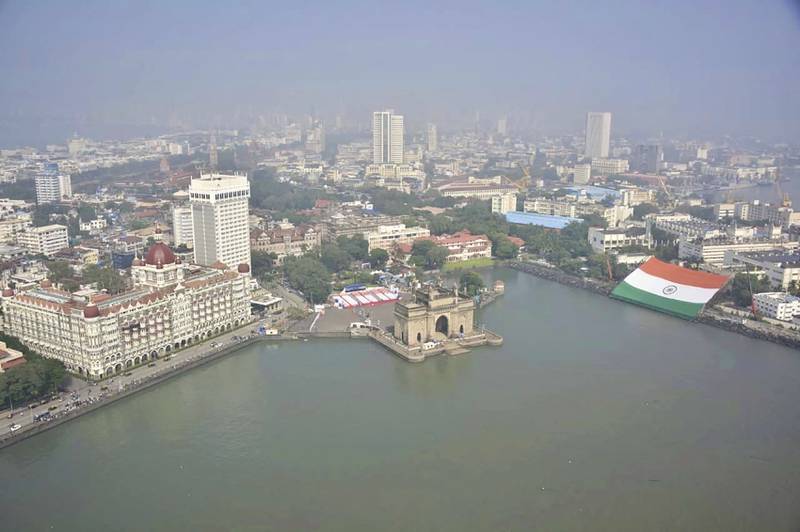 An enormous Indian flag has been installed by the country's navy at its dockyard in Mumbai.  AFP