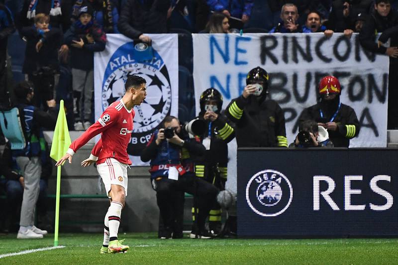 Manchester United forward Cristiano Ronaldo celebrates after scoring. AFP