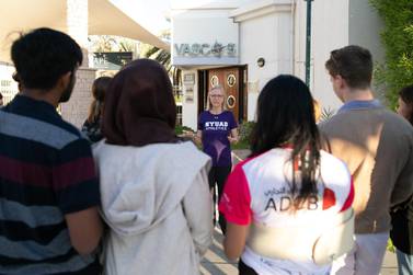 The new vice chancellor addresses students during her recent 'walk with Mariet' event where she showed them the sights of Abu Dhabi. courtesy: NYUAD