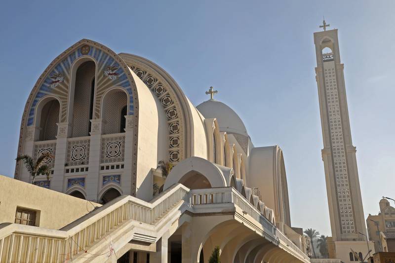 This picture taken on January 29, 2019 shows a view of St Mark's Cathedral, at the Coptic Orthodox Church's headquarters, in the capital Cairo's central Abbasiya district, during the French president's visit. (Photo by Ludovic MARIN / AFP)