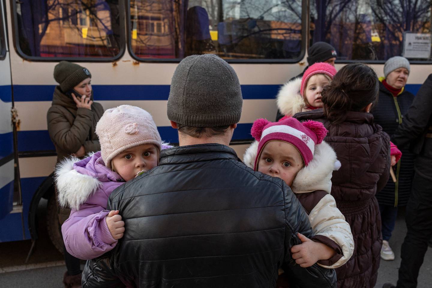 People fleeing Russian occupation arrive in the town of Brovary, near Kyiv. Reuters