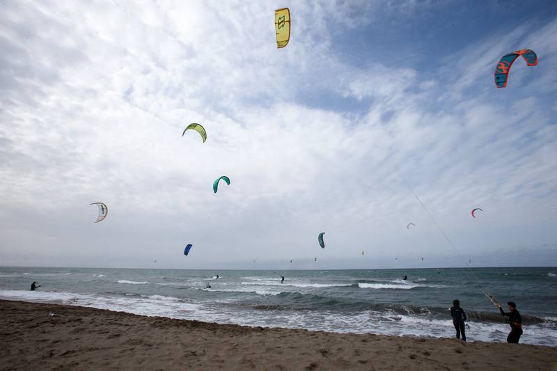 Kitesurfers in the Mediterranean near Boumerdes, Algeria.
