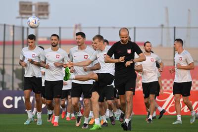 Poland's players attend a training session at Al Kharaitiyat SC. AFP