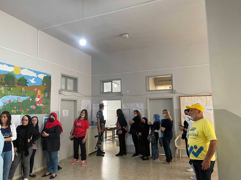 People queueing to vote at Ras El Nabeh Public School for Girls. Fatima Al Mahmoud/ The National