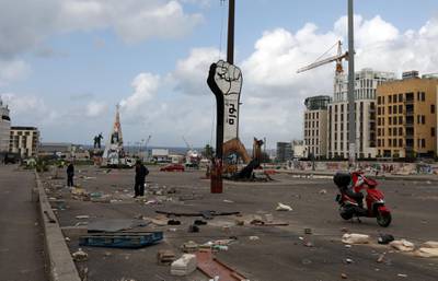 A general view shows an empty area around Martyrs' Square after Lebanese security forces cleared away a protest camp and reopened roads blocked by demonstrators since protests against the governing elite started in October, in Beirut. REUTERS