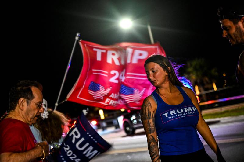 Supporters of former US President Donald Trump protest near the Mar-a-Lago Club in Palm Beach, Florida, on March 30. AFP