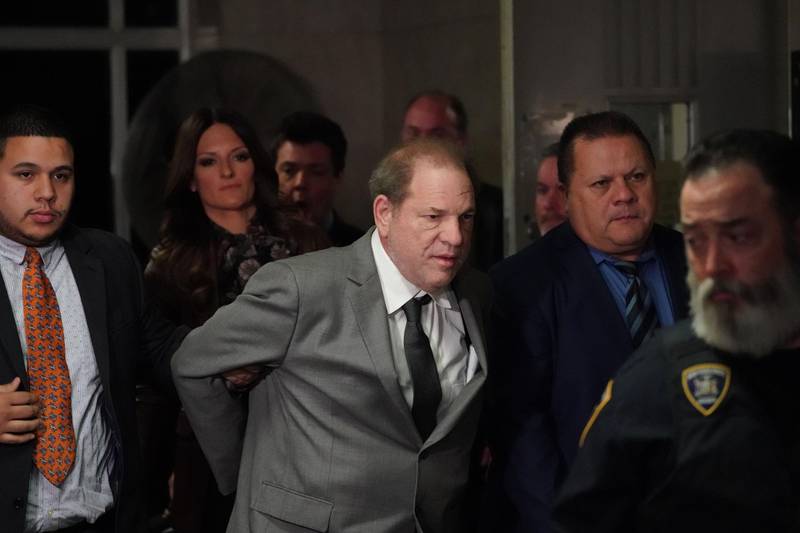 Movie producer Harvey Weinstein (C) leaves the Manhattan Supreme Court after his hearing on December 6, 2019, in New York. 
 New York prosecutors on Friday called for Harvey Weinstein's bail to be increased to $5 million, arguing that the disgraced Hollywood mogul -- accused of sex crimes -- had violated the conditions of his release and could try to flee the country. / AFP / Bryan R. Smith
