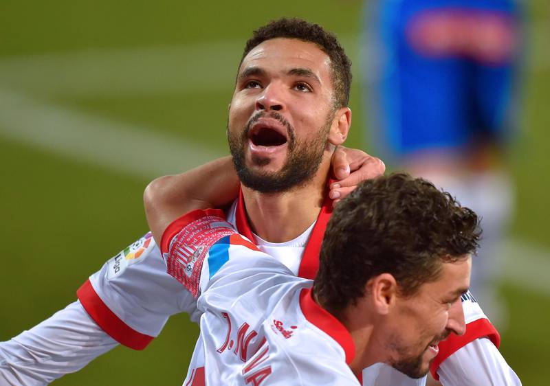 Youssef En-Nesyri celebrates scoring against Alaves. AFP