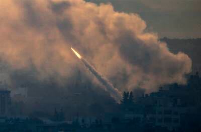 A rocket is launched from Gaza towards Israel by militants of Ezzedine Al Qassam, the military wing of Hamas. PA