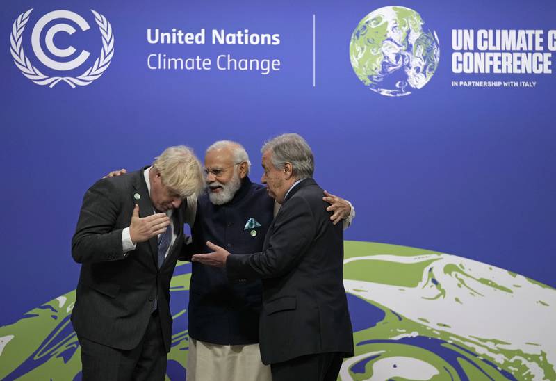 Boris Johnson and Antonio Guterres hold a conversation with Narendra Modi. AP